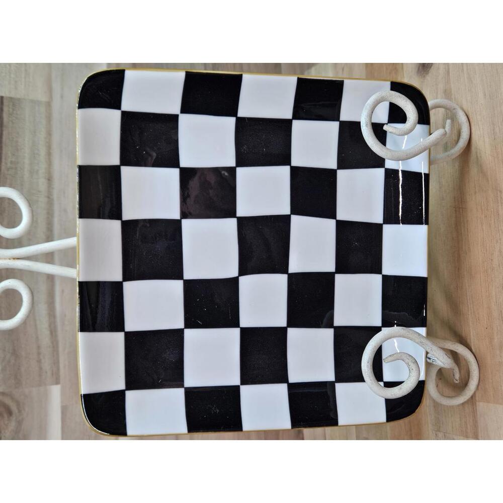 ​Set of 2 Over and Back Stoneware Plates Black & White Checkered and Plaid 6.5" - Picture 6 of 11